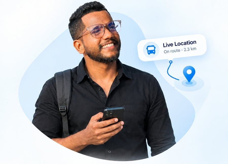 Passenger checking the Cosco Bus app while waiting for their bus